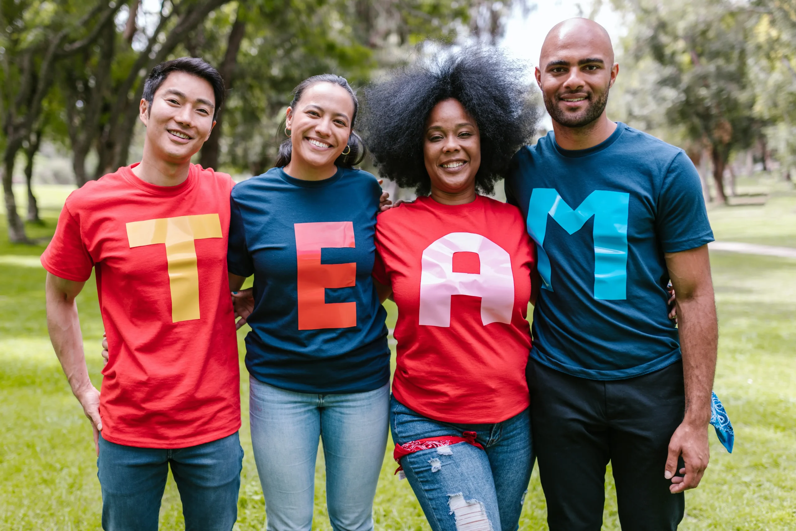 cheerful team standing together